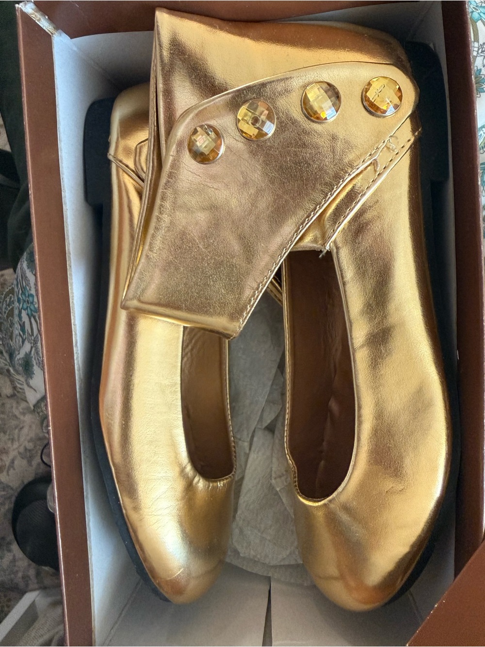 Gold Gem-Accent Women's Ballet Flats